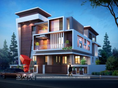 3d bungalow architectural rendering night view